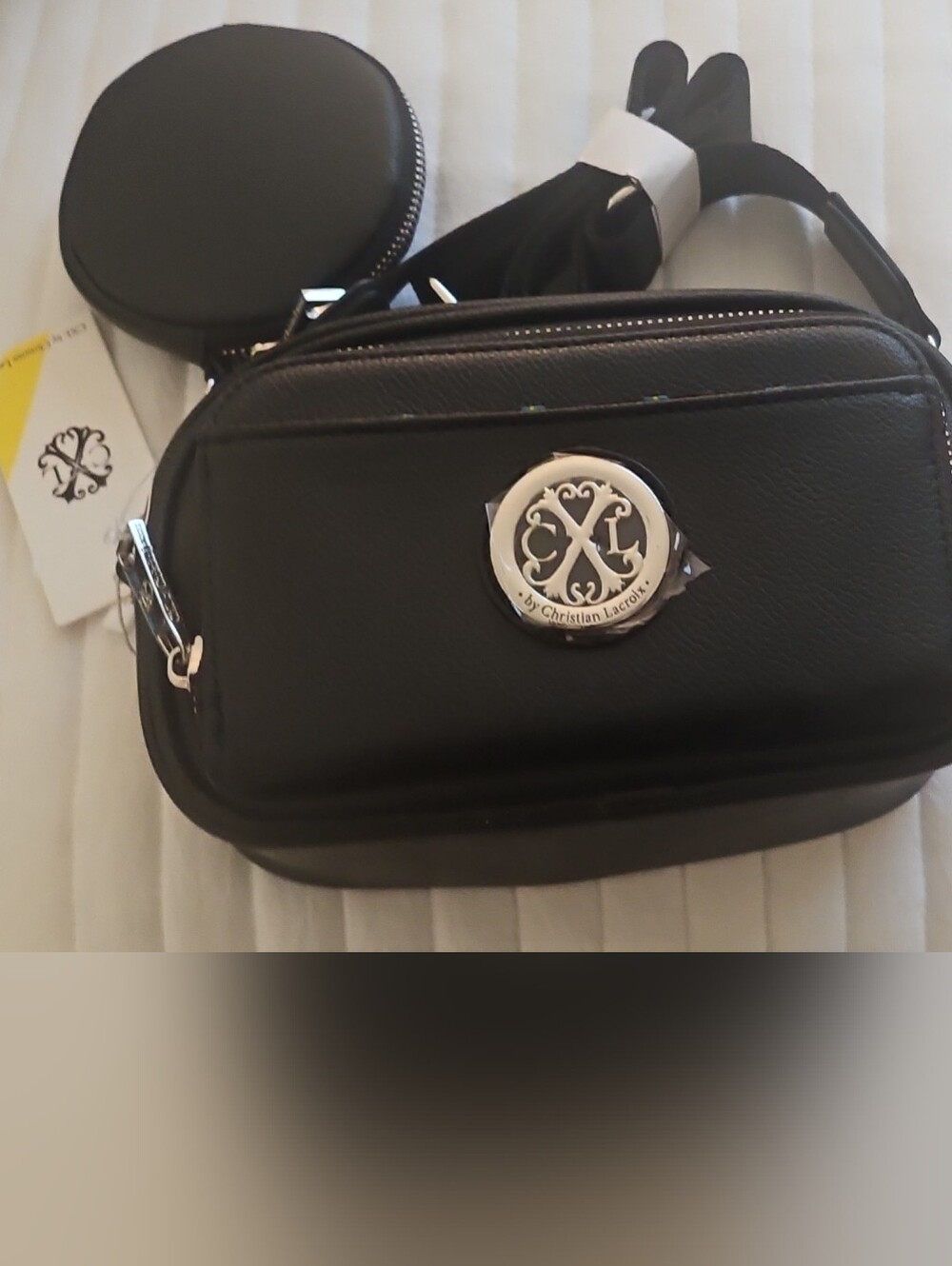 Christian Lacroix Black Cross Monogram Men's Camera Bag with Coin Pouch